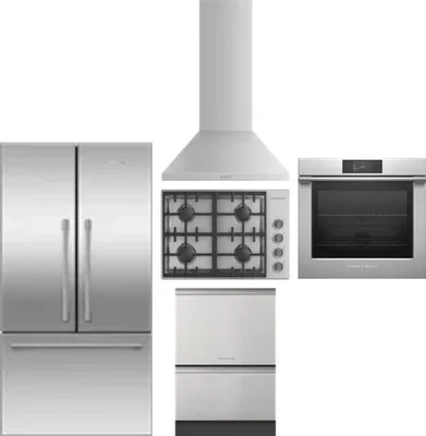 5 Piece Package Includes Refrigerator, Cooktop, Wall Oven, Hood And Dishwasher